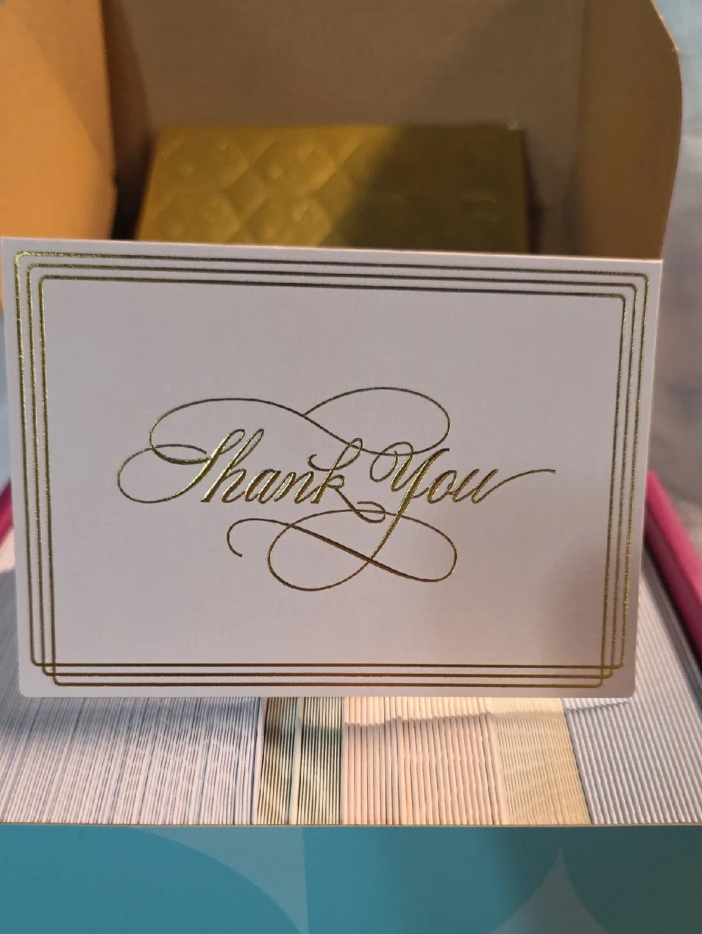 Thank You Cards, ukee's, 100qty, Envelopes, 4 Different Colors, Gold Embossed